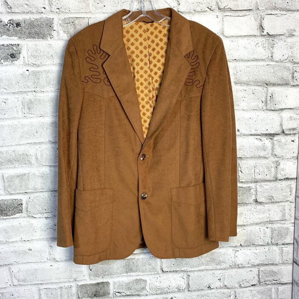 Vintage Brown Faux Suede Two Button Sport Coat Western Blazer